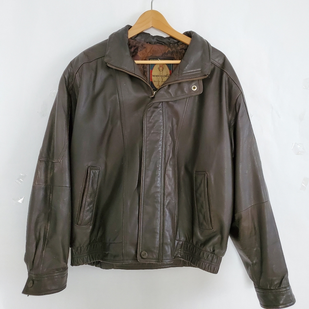 Vintage Leather Bomber Jacket 1980's Members Large